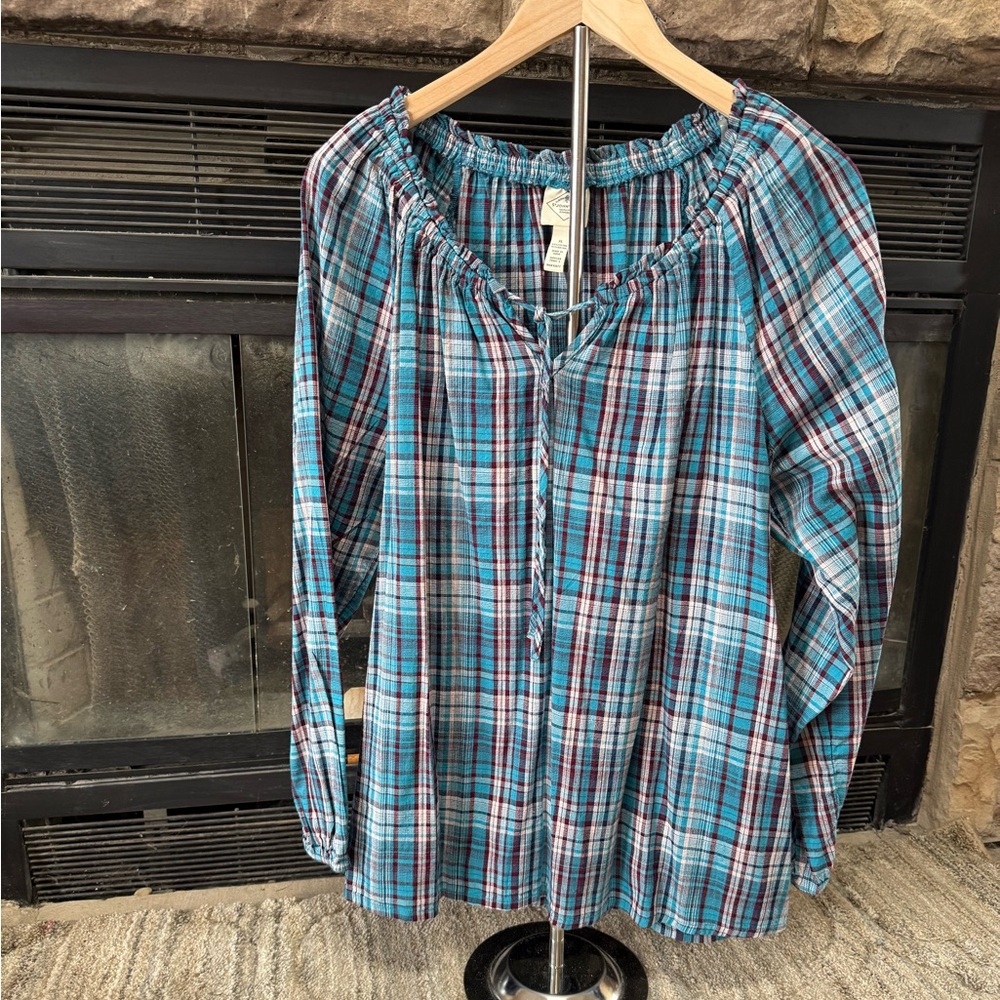 St John’s Bay Teal Plaid Women's long sleeve Top